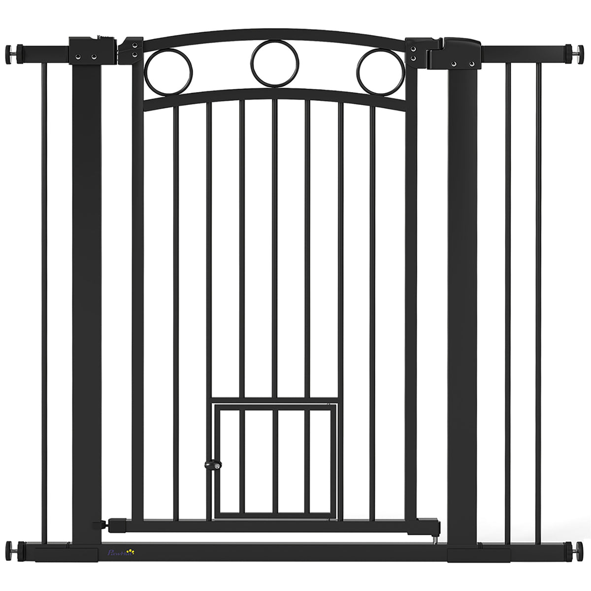 Pet gate, 96 cm stair gate, adjustable width 76-104 cm, with cat door, for stairs and doorways, black