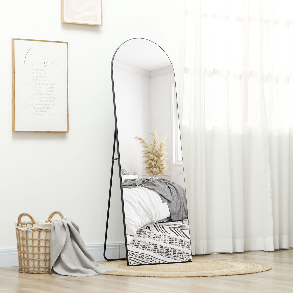 Full-length mirror, frameless, freestanding/wall-mounted, metal stand, 50x150 cm, black (2)