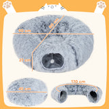 Cat tunnel, plush fabric, cushion, foldable, metal frame, cat cave, light gray (3)