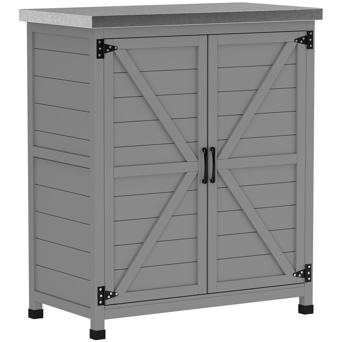 Garden cabinet, outdoor cabinet with work surface, tool cabinet, solid wood, steel, 79W x 43D x 92H cm, gray