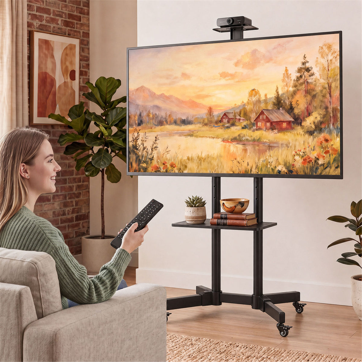 Mobile TV stand on wheels for 32-75 inch screens, tiltable and height-adjustable TV trolley, with locking (2)