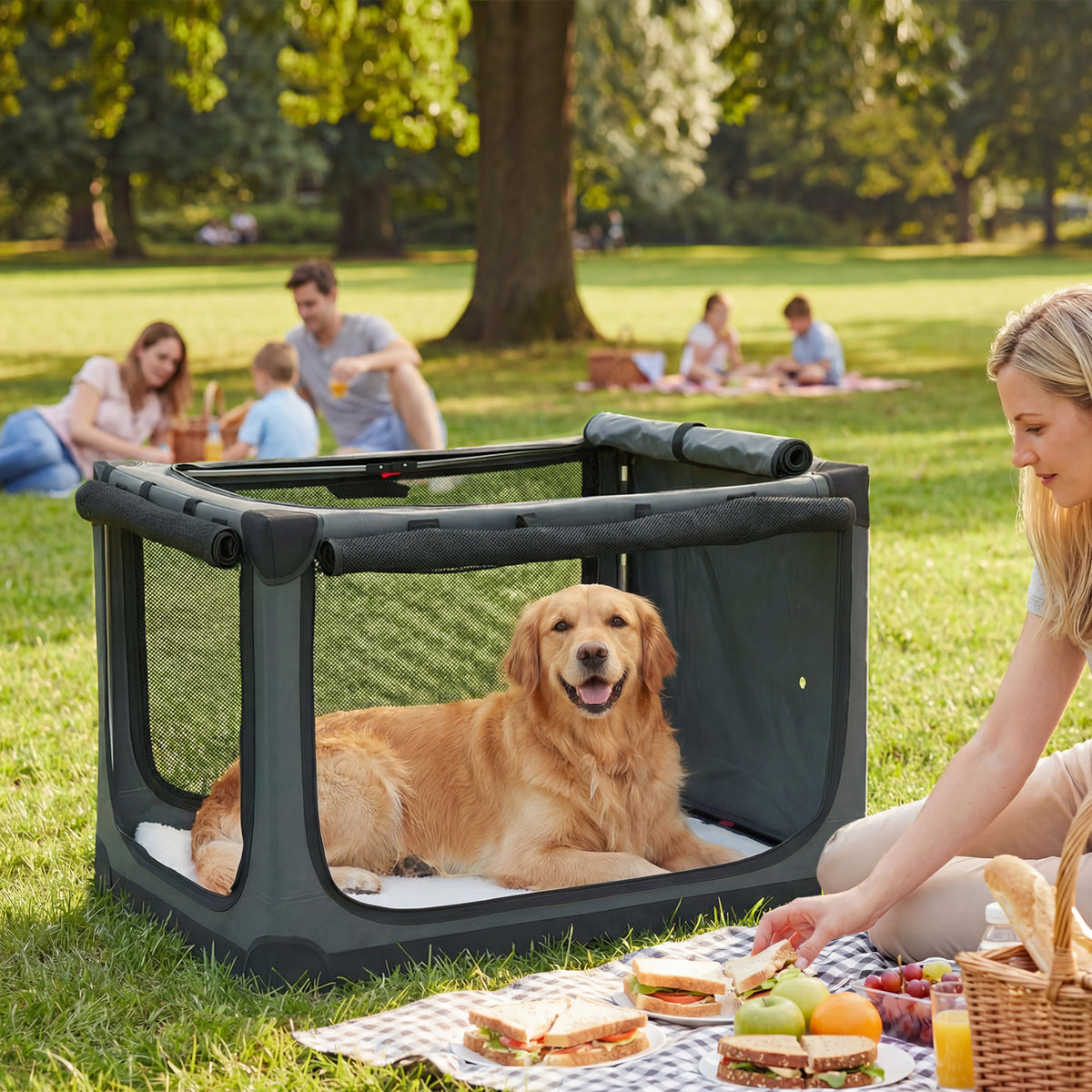 Foldable dog crate dog travel carrier with removable washable cushion, Oxford fabric cover, for dogs up to 30kg (2)