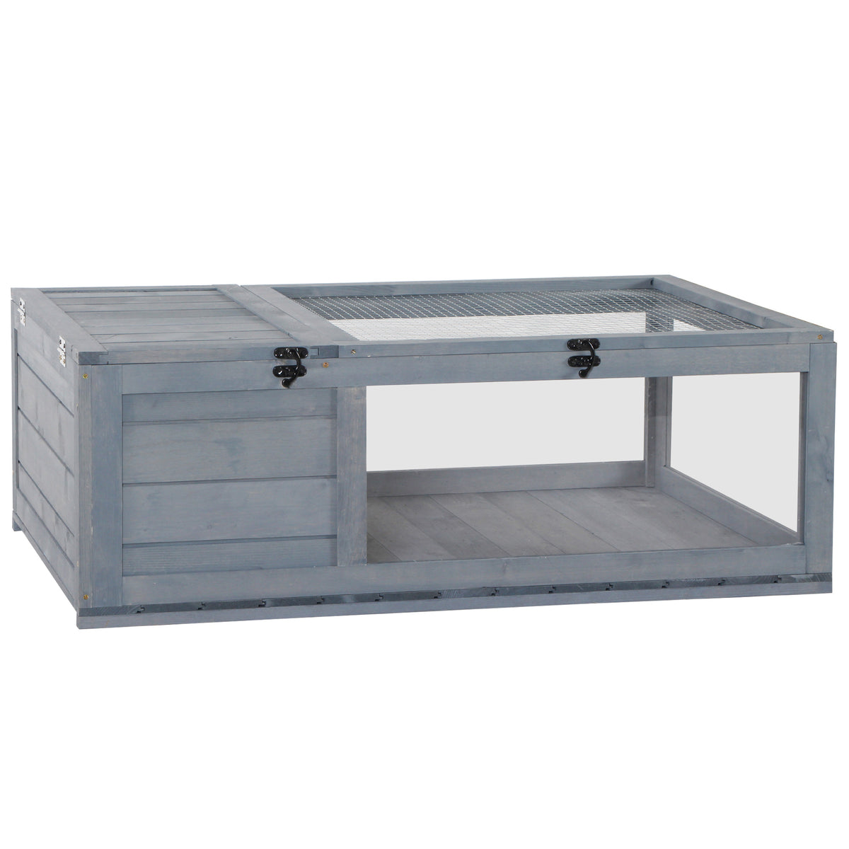 Wooden tortoise house tortoise enclosure with main houses hinged top 91x60.5x32 cm, gray