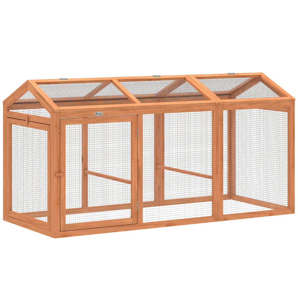 Chicken coop with run, perching pole, and double doors, made of wood and metal, for 4 chickens, 156 x 70.5 x 84