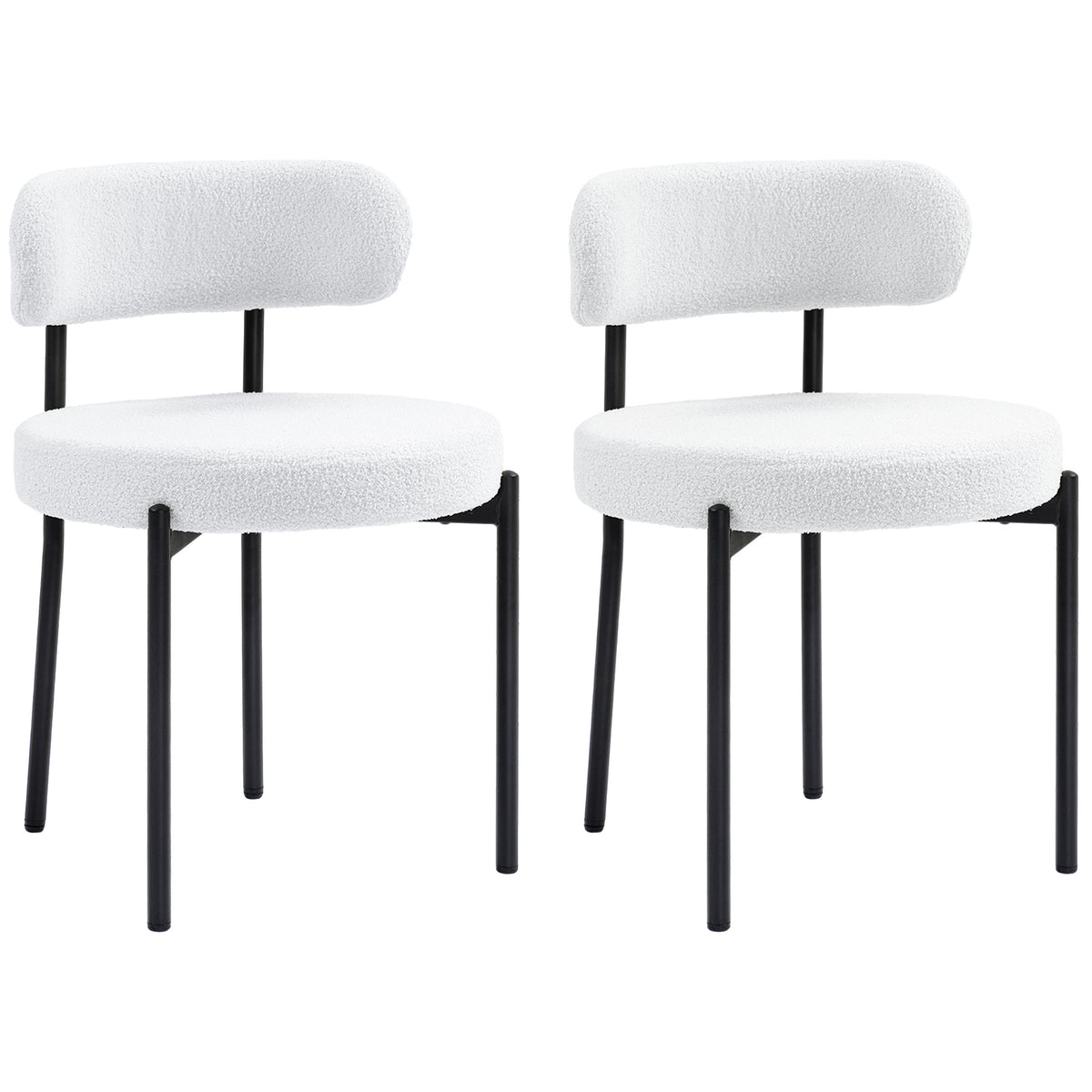 Set of 2 dining chairs, fleece upholstery, chairs with padded seat, metal legs, cream white