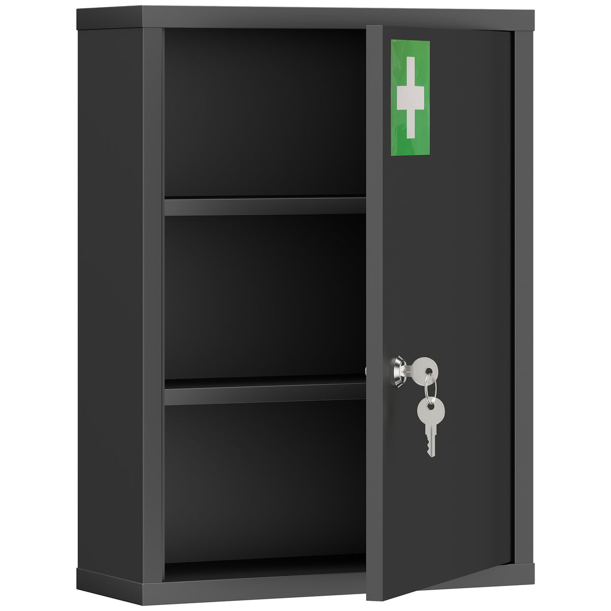 Wall-mounted medicine cabinet with lock, 3-tier steel wall cabinet, 40 x 15 x 53.5 cm, black