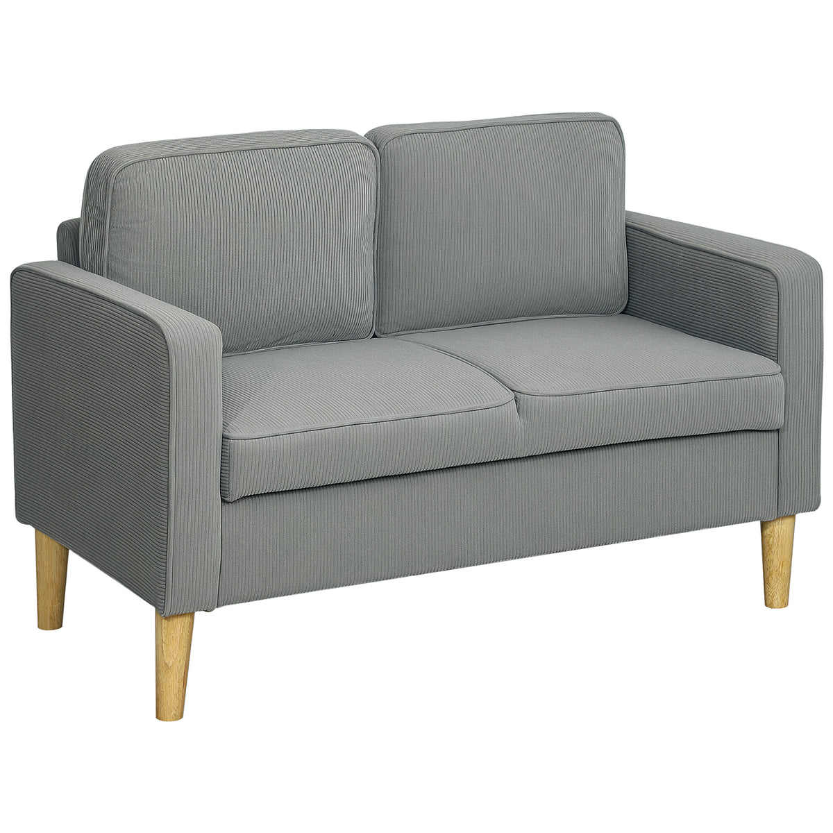 Two-seater sofa with storage space and solid wooden legs, for living room, bedroom, 117 x 63 x 79 cm, light gray