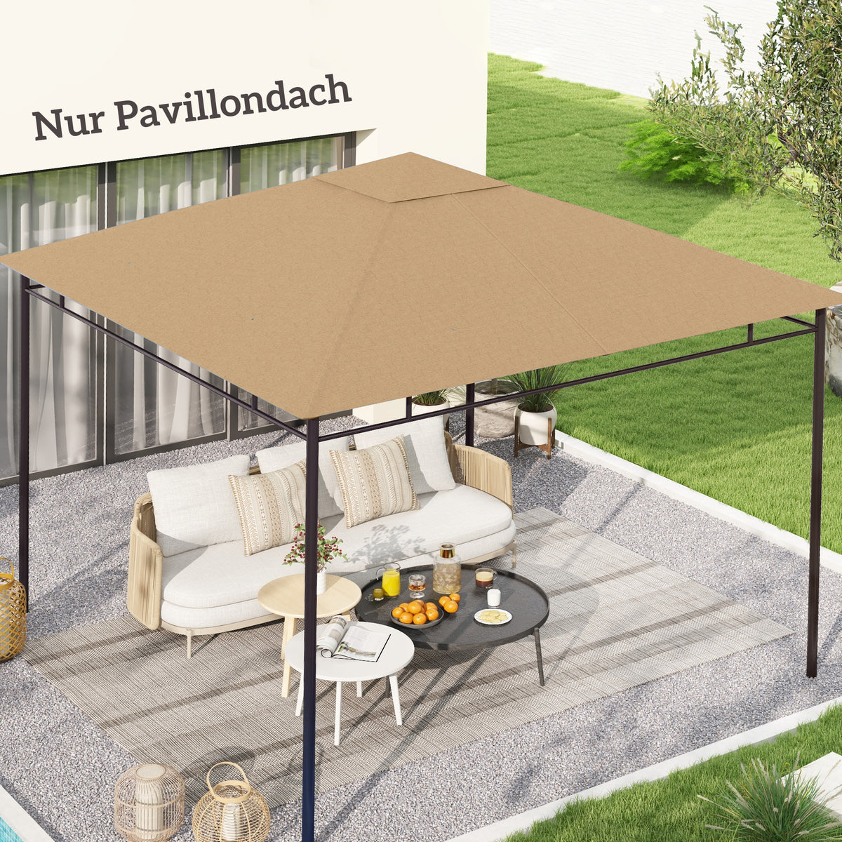 Replacement roof for garden gazebo, polyester, 2.98 x 2.98 m, beige (2)