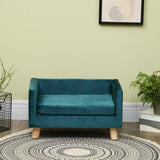 Velvet dog sofa, dog bed, dog couch with backrest, wooden legs, cushion, up to 8 kg, 64 x 45 x 36 cm, blue (9)