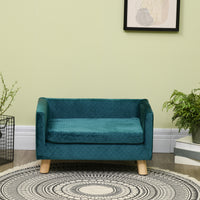 Velvet dog sofa, dog bed, dog couch with backrest, wooden legs, cushion, up to 8 kg, 64 x 45 x 36 cm, blue (9)