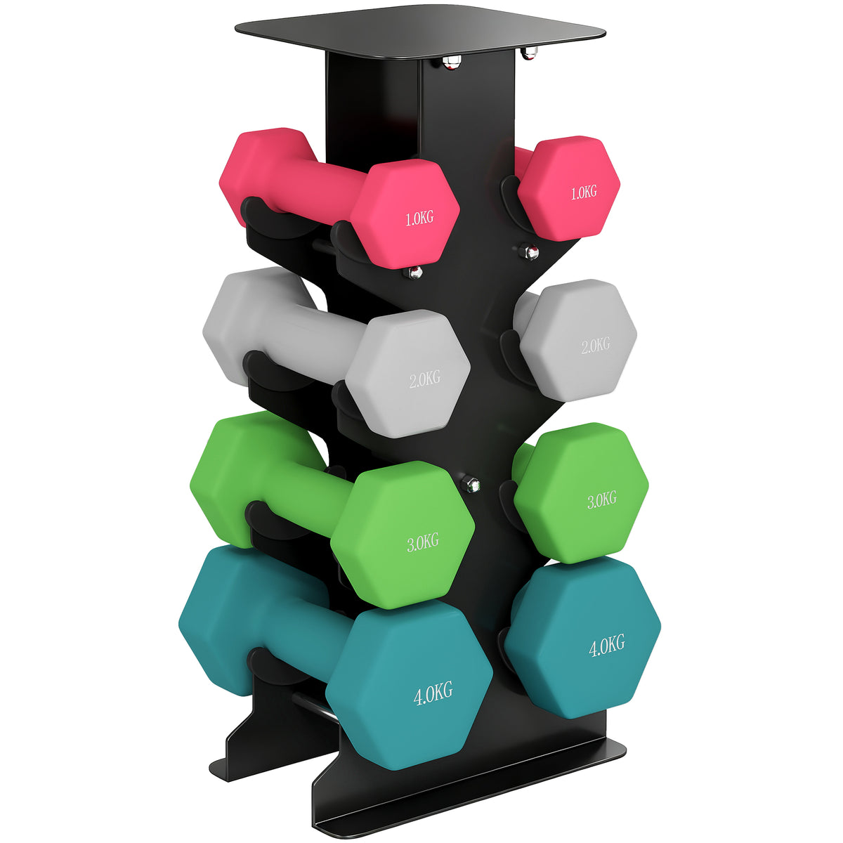 Dumbbell Set 4 Pairs of Hand Weights with Storage Rack, Anti-Slip Grip, 1-4 kg Hexagon