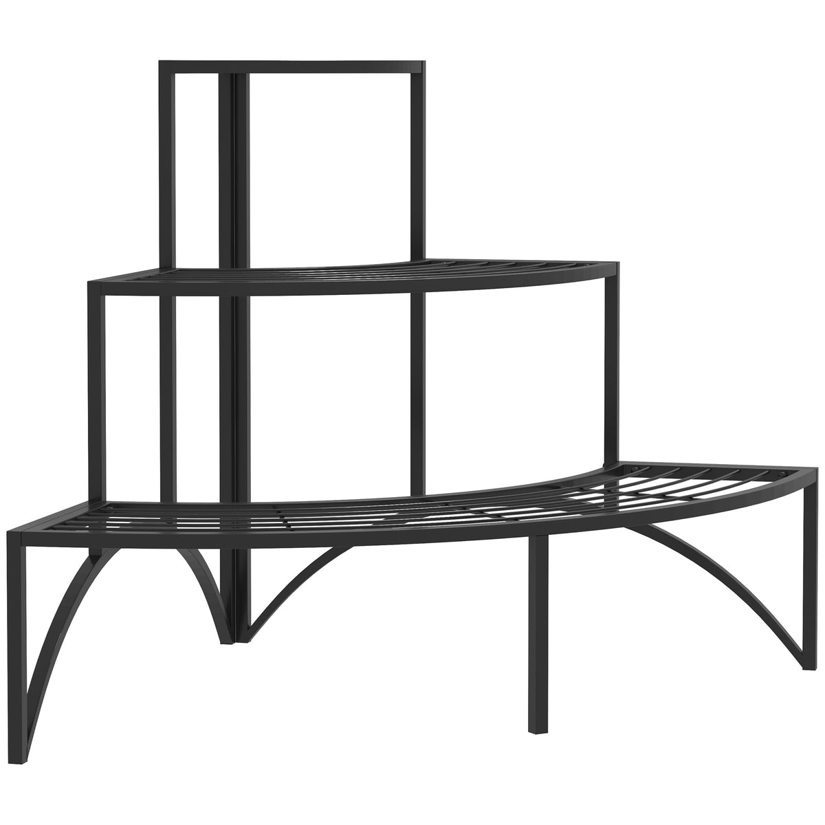 Corner plant stand, 3-tier flower stand, metal, for indoor and outdoor use, flower pot stand, black