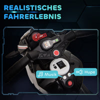 Electric ride-on motorcycle for kids, lights & sounds, 3 km/h, rechargeable, plastic & metal, black/white (4)
