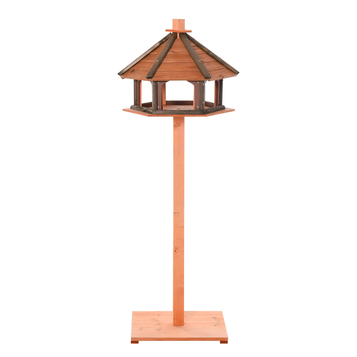 Bird house with stand, weatherproof bird feeder with weatherproof roof, wooden feeding station for wild birds