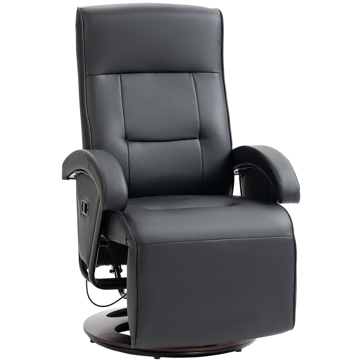 Swivel upholstered chair, faux leather, footrest, wooden base, tiltable, black