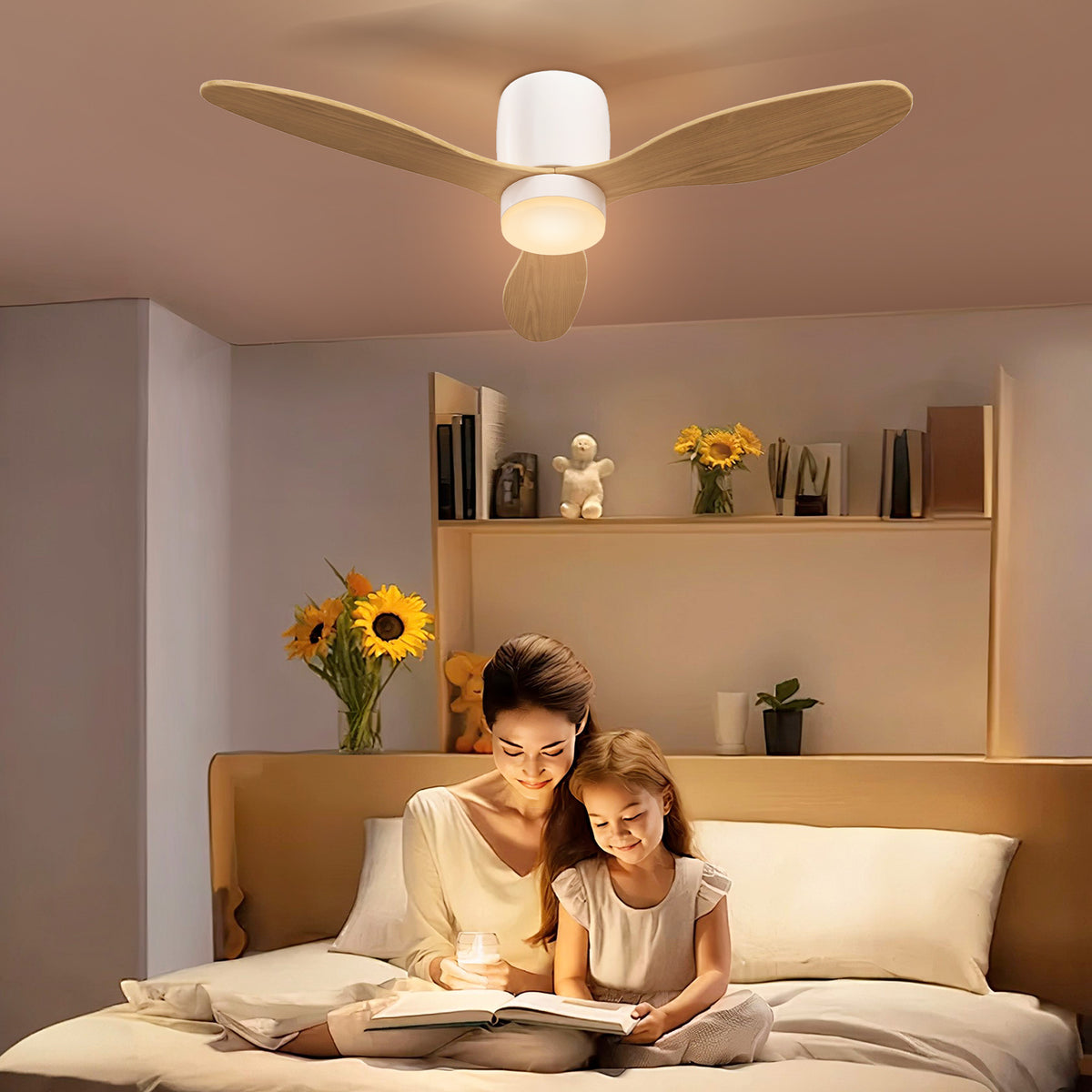 Ceiling fan with adjustable light and remote control 115 cm, 3 colors, 3 blades, 6 speeds, timer, natural (2)
