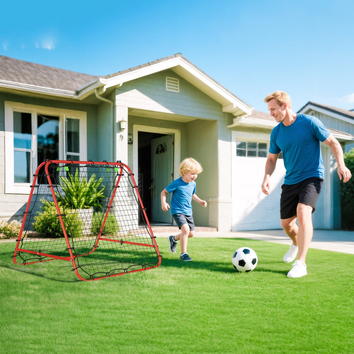 Soccer goal, adjustable, foldable, metal frame, 100 x 68-95 cm, red (2)