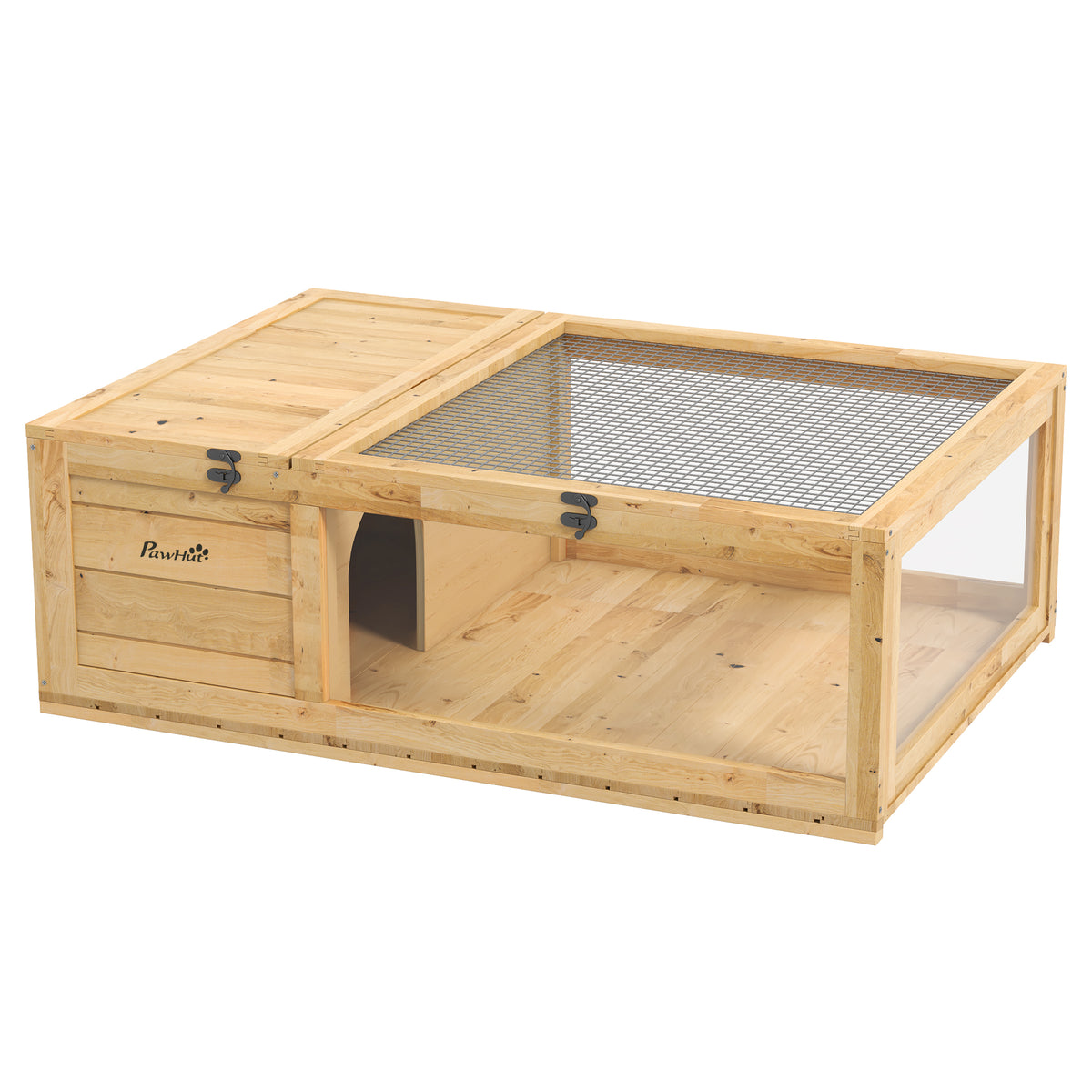 Wooden tortoise house, tortoise enclosure with main houses, hinged top, 91 x 60.5 x 32 cm, yellow