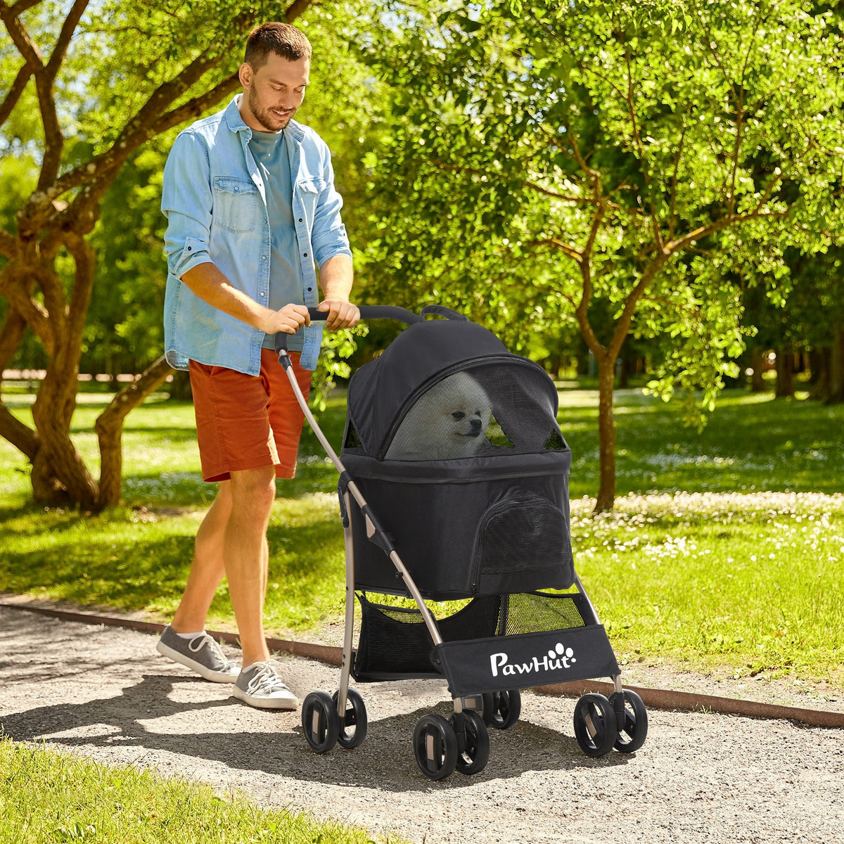 2-in-1 Dog Stroller and Pet Carrier up to 10 kg Foldable Mesh Windows Storage Basket 82 cm x 49.5 cm x 98 cm (2)