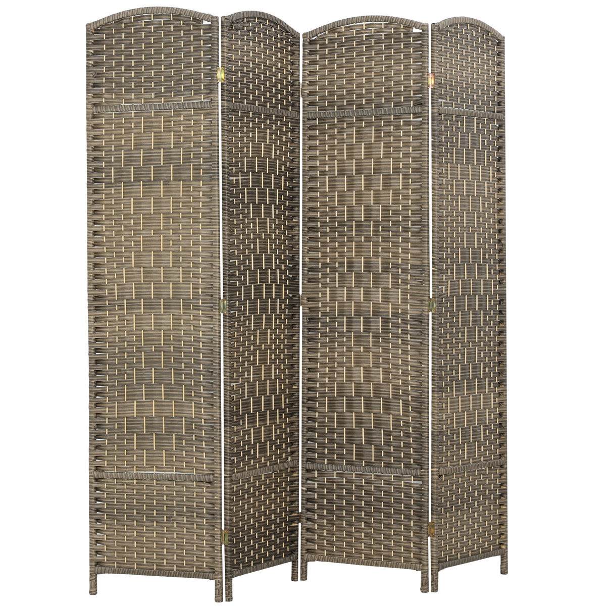 Room divider, 4-panel foldable partition, woven pattern, pine wood, washed black