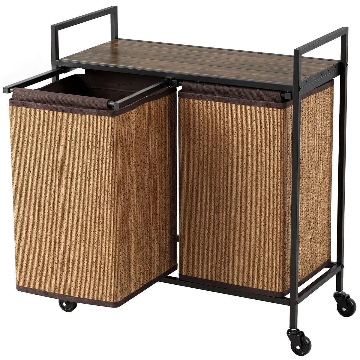 Bamboo Laundry Hamper, 2 Compartments, 120 L Laundry Sorter with Storage Shelf, Laundry Box Laundry Bag, Rolling