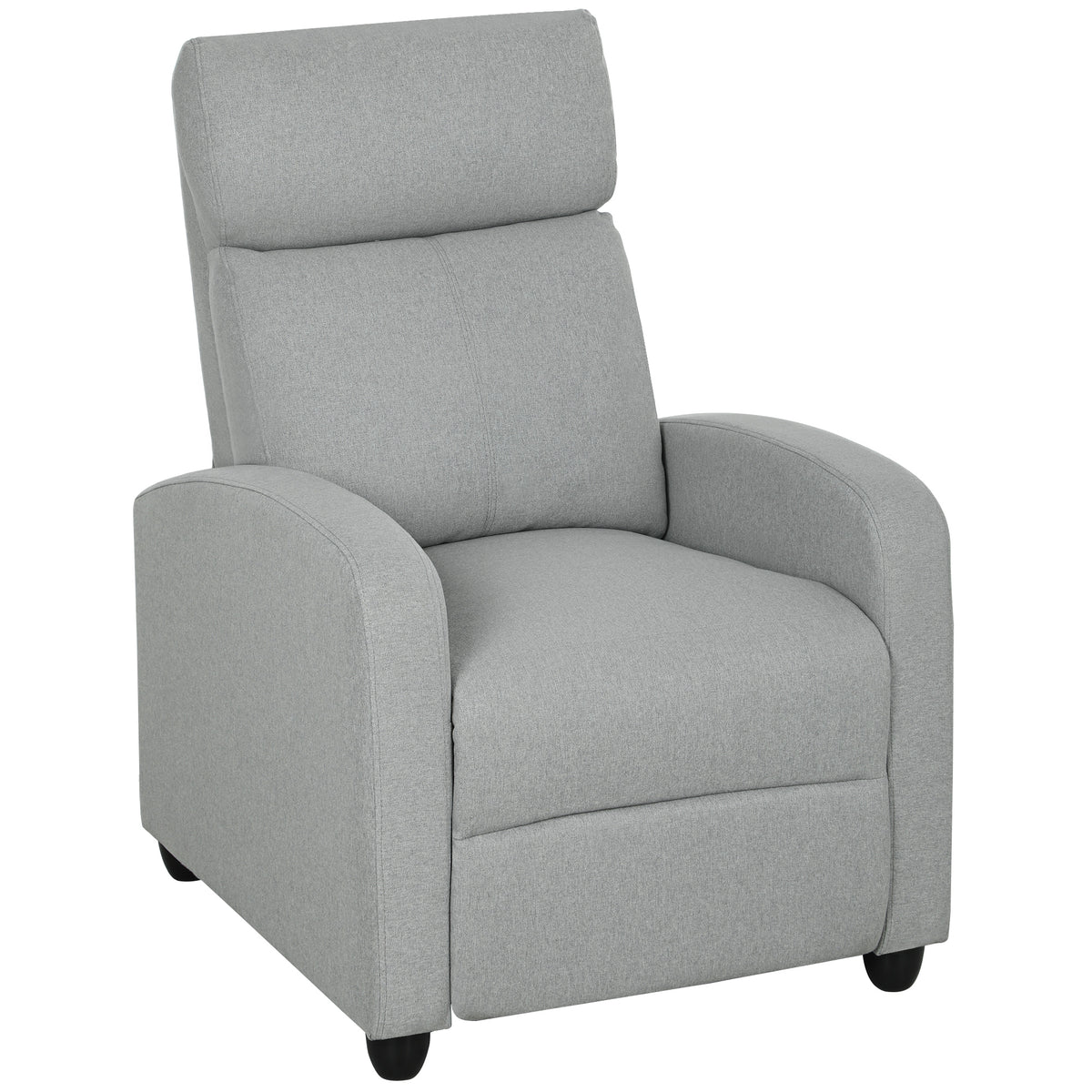 Recliner chair, adjustable 135°, retractable footrest, padded armrests, linen-polyester, light gray