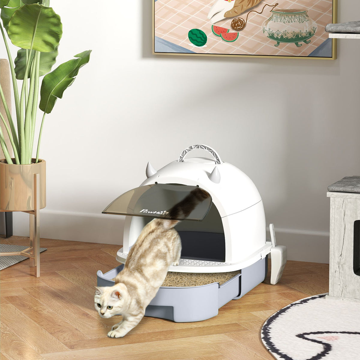 Covered litter box, cat toilet with scoop, pull-out tray, and entry pedal for cats up to 5 kg, 40.5x52x39 cm (2)
