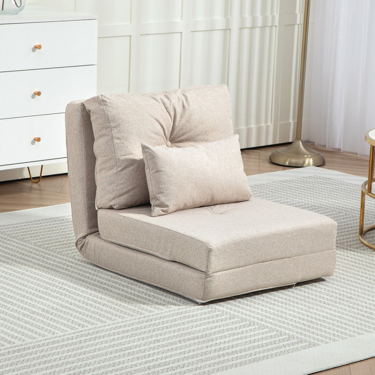 Floor chair folding mattress sleeping mat, 2-in-1 design, detachable pillow, 60 x 80 x 56 cm, beige (2)