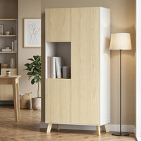 170 cm kitchen cabinet, modern cabinet with open compartment, adjustable shelves, natural wood look (9)