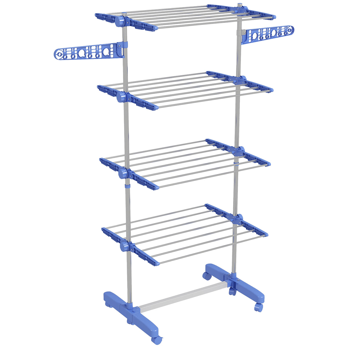 Laundry rack, clothes dryer, 5 levels, foldable, one-click system, 142 cm x 55 cm x 172 cm, blue + silver