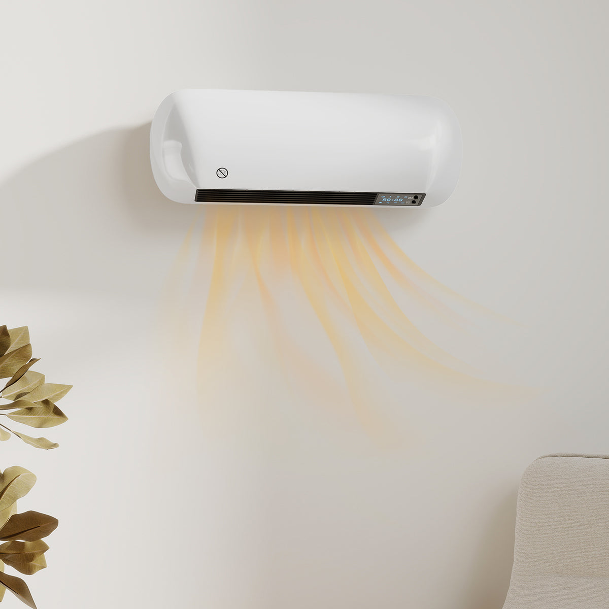 Wall-mounted fan heater 2000W ceramic wall heater with fan, 2 power levels, LED display, thermostat, white (2)