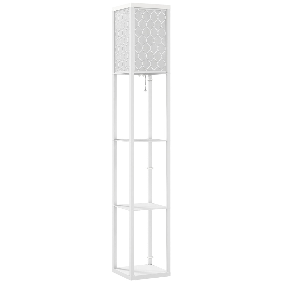 Floor lamp with shelf, 3 compartments, compact dimensions, MDF, white