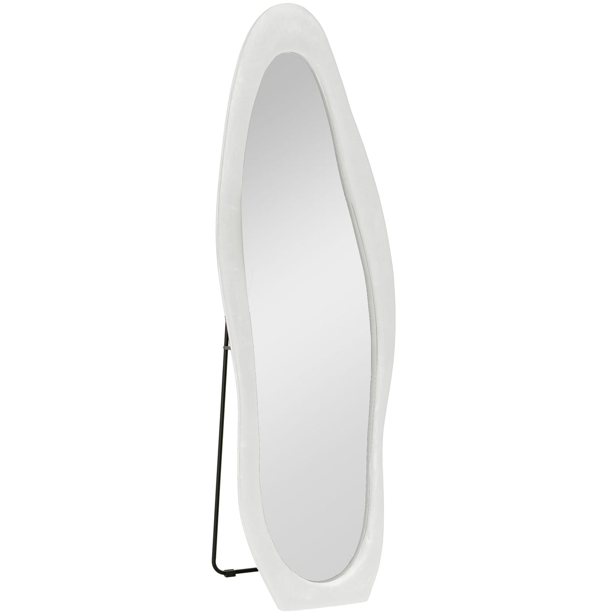 Full-length mirror, wavy shape, 160 x 50 cm, free-standing, velvet-like frame cover, bedroom, living room, white