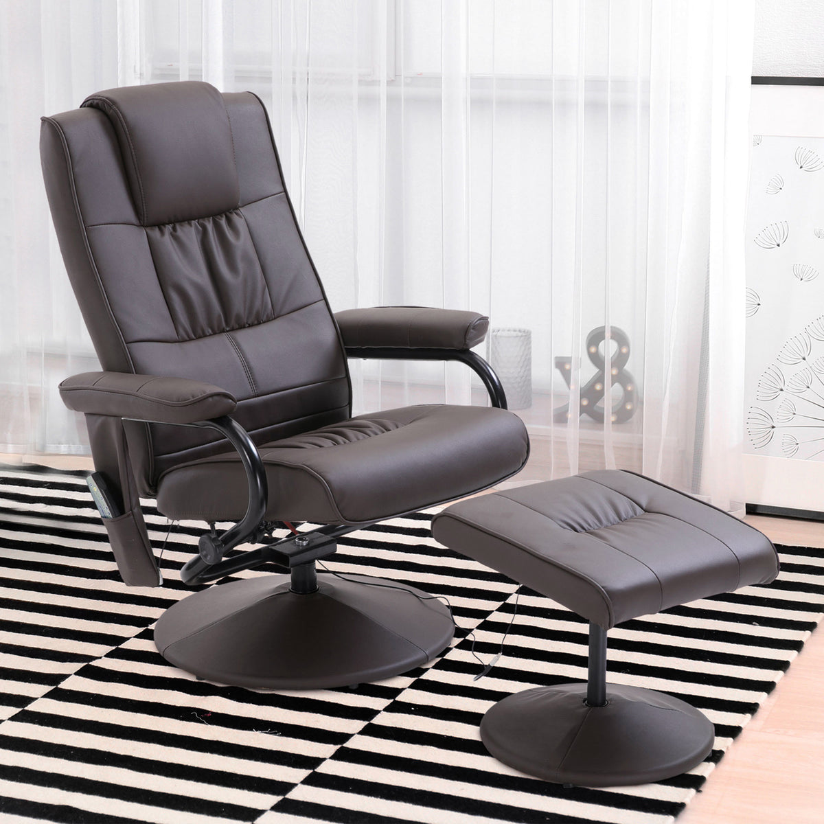 Massage chair recliner, incl. footstool, 10 vibration points, 1 remote control; 77 cm x 84 cm x 95 cm, brown (2)