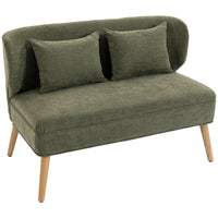 2-seater sofa, small chenille sofa with wingback, thick seat, rubberwood legs, dark green (10)