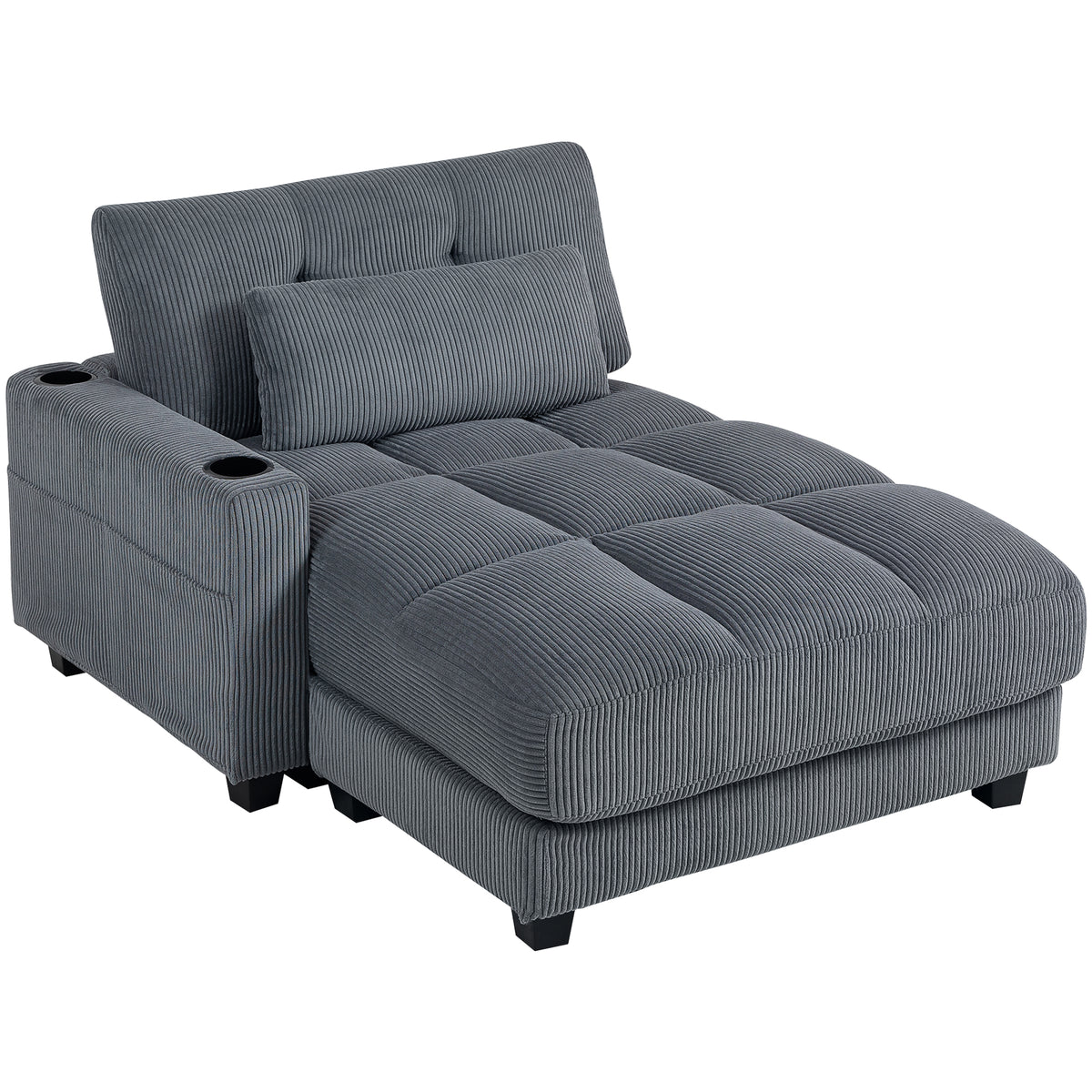 Sofa bed with cushions, foam, convertible into a bed, cup holders, gray