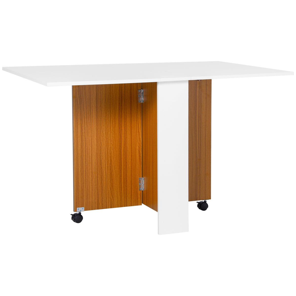 Foldable dining table, extendable dining table, mobile, modern design, 120 cm x 80 cm x 73 cm, teak + white