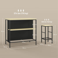 Bar set, 2 bar stools & 1 bar table, stain-resistant, stable, steel frame, black/oak (3)
