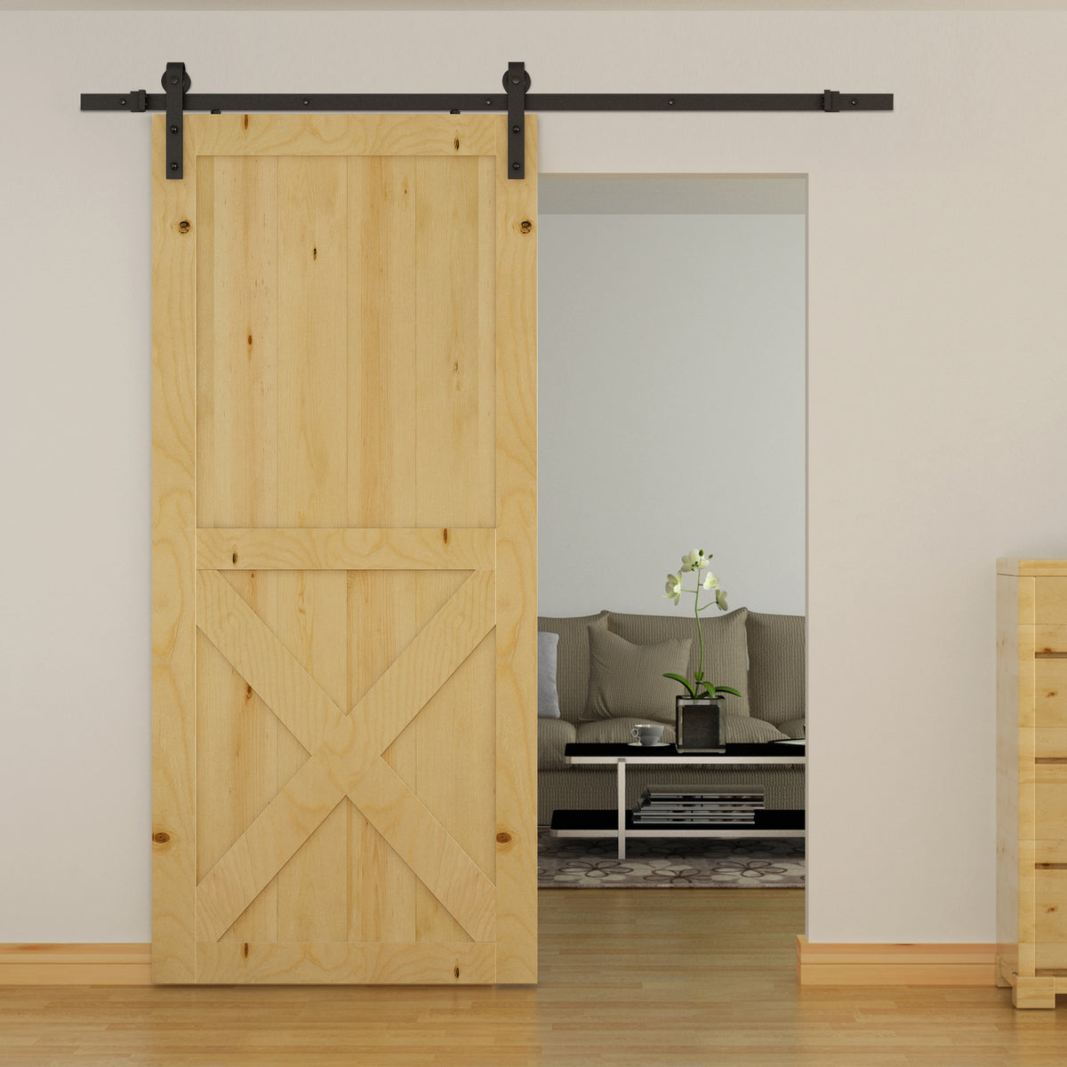 Sliding rail kit for sliding doors, max. 100 kg load capacity, metal, black, 2 m, black (2)