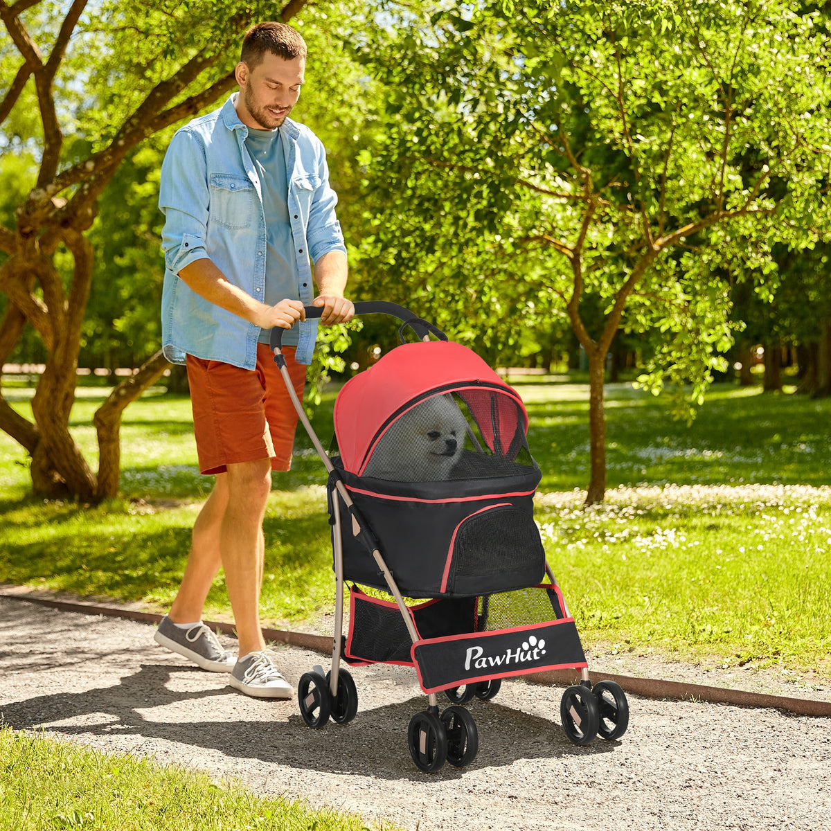 2-in-1 Dog Stroller Carrier Car Seat up to 10kg foldable storage basket 82 cm x 49.5 cm x 98 cm Red (2)
