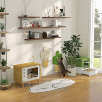TV-design cat cave incl. toy, washable cushion, 50 cm x 28 cm x 43 cm, oak + beige + white (8)