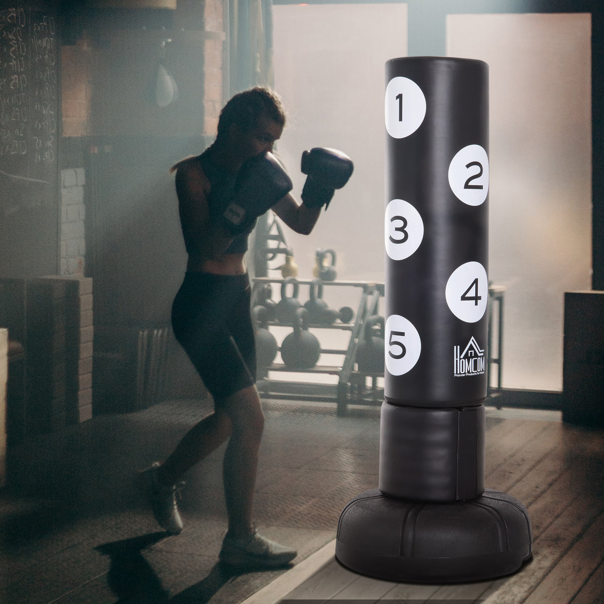Freestanding punching bag with stand and plastic base, 176 cm, suitable for professionals and beginners, black (2)