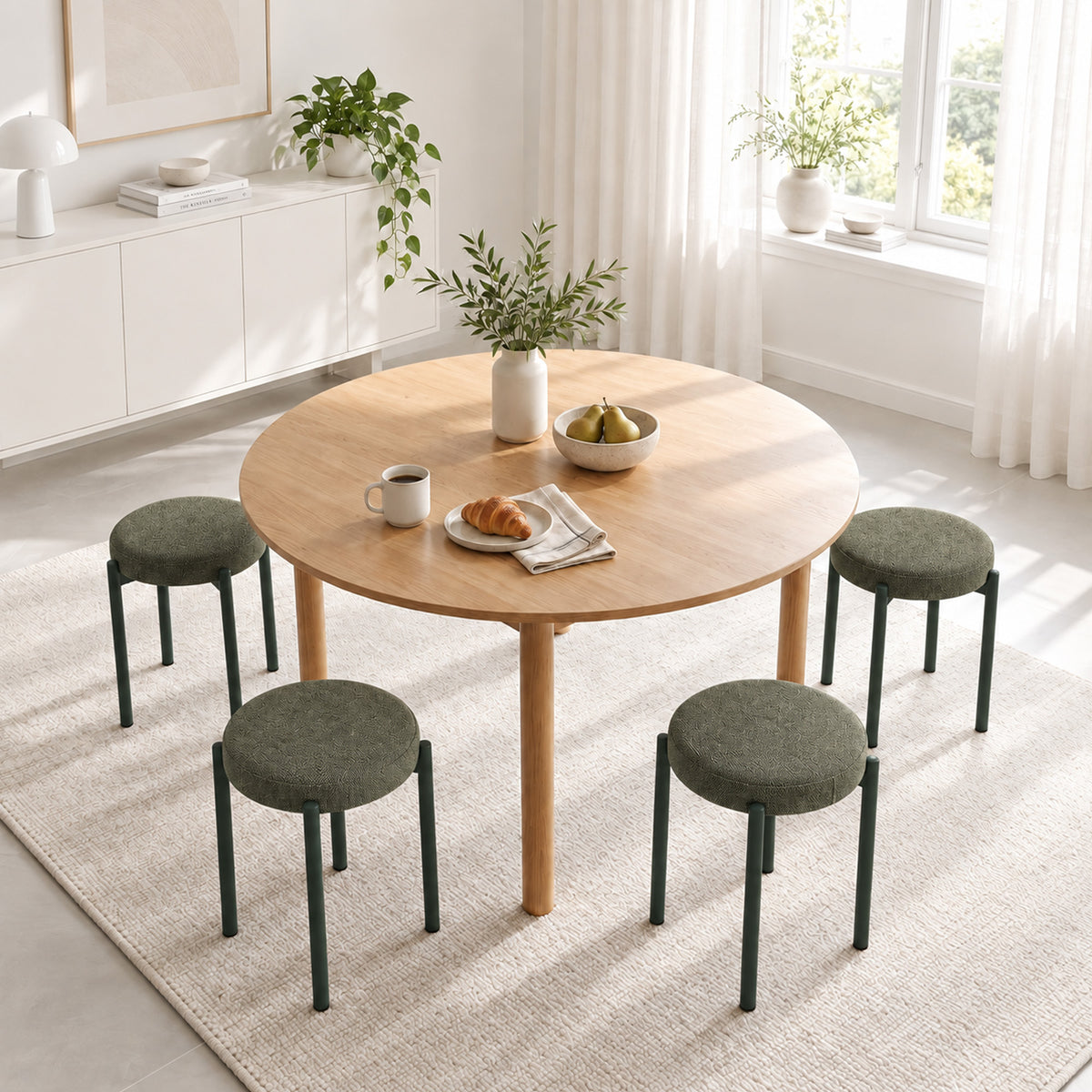 Dining room stools set of 4, stackable seat stools with steel legs, linen look for dining room, living room (2)