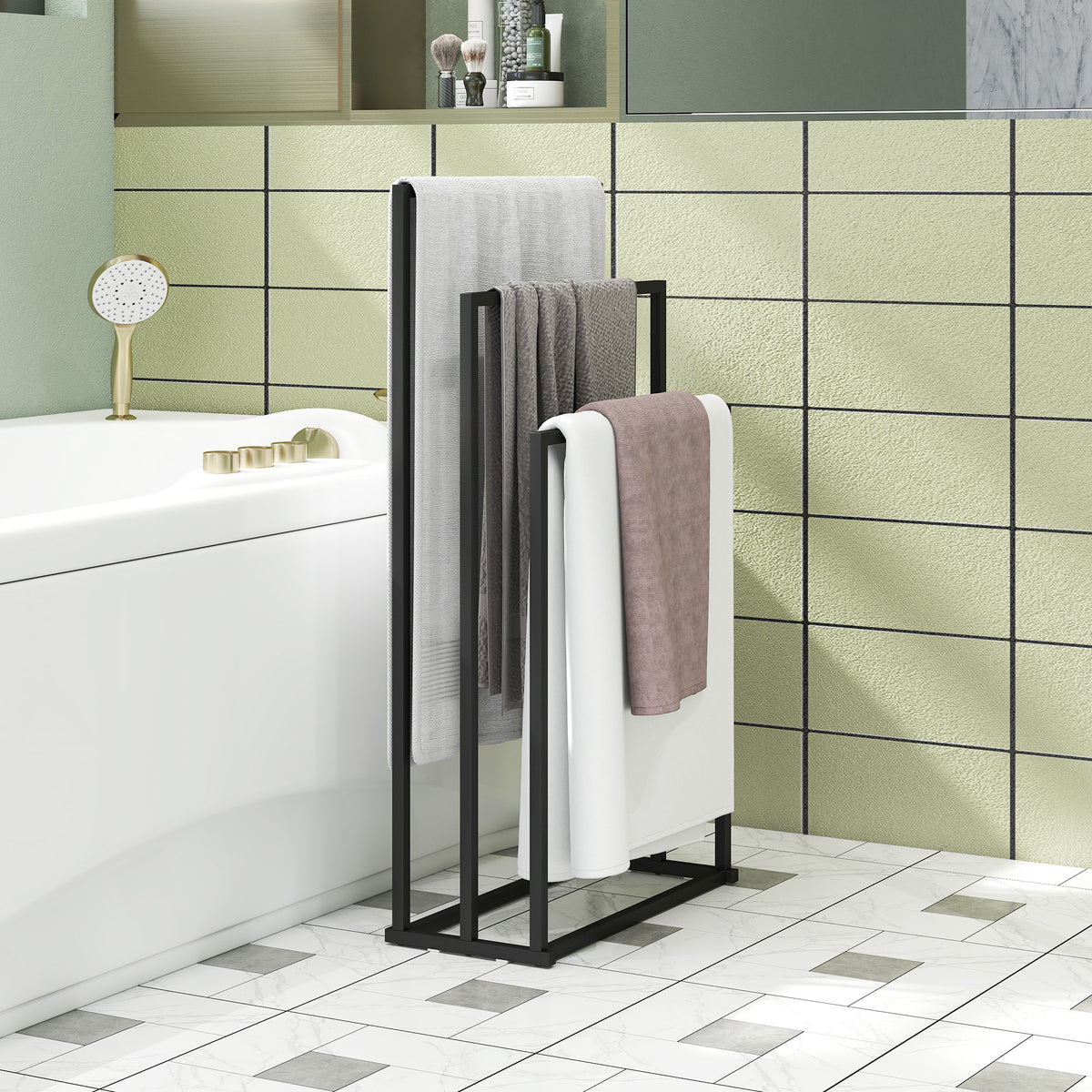 Freestanding towel holder, towel rack with 3 bars, steel towel ladder, 45 x 21.5 x 85 cm (2)