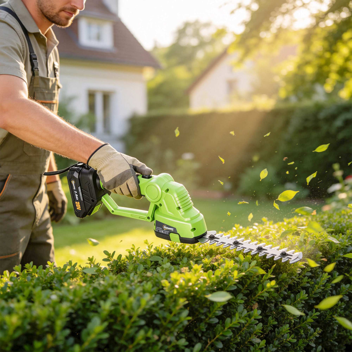 2-in-1 Cordless Hedge Trimmer, Electric Hedge & Shrub Shear with 20/10cm Cutting Length, Charger (2)