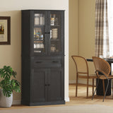 Kitchen cabinet, sideboard, acrylic front, drawers, 76 x 40 x 182.5 cm, black (8)