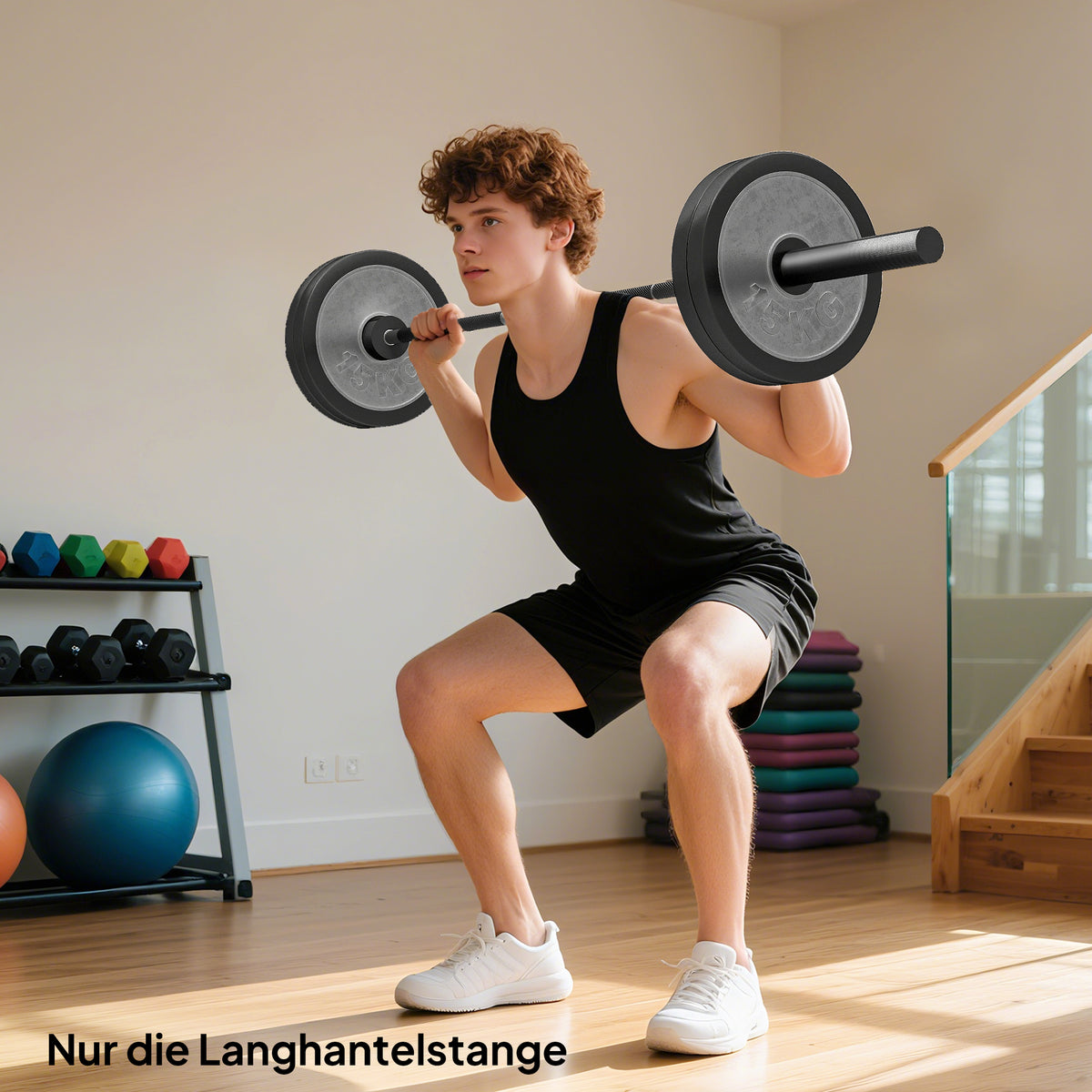 Barbell, 180 cm Olympic bar, steel, 200 kg load capacity, black (2)