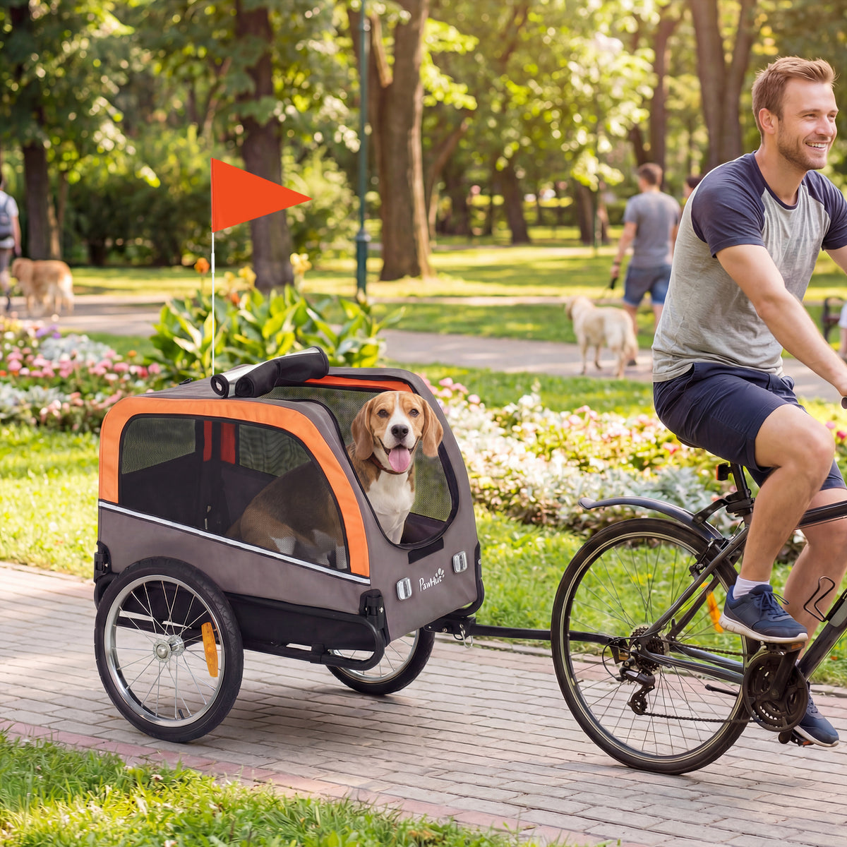 Dog Trailer Foldable Bicycle Trailer with Safety Reflectors for Small to Medium-Sized Dogs up to 20 kg Orange (2)