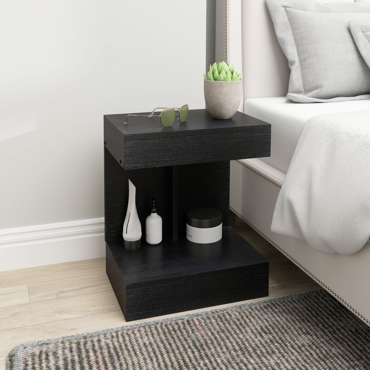 Nightstand, side table with drawer and storage compartment, modern sofa table with shelf for various rooms (2)