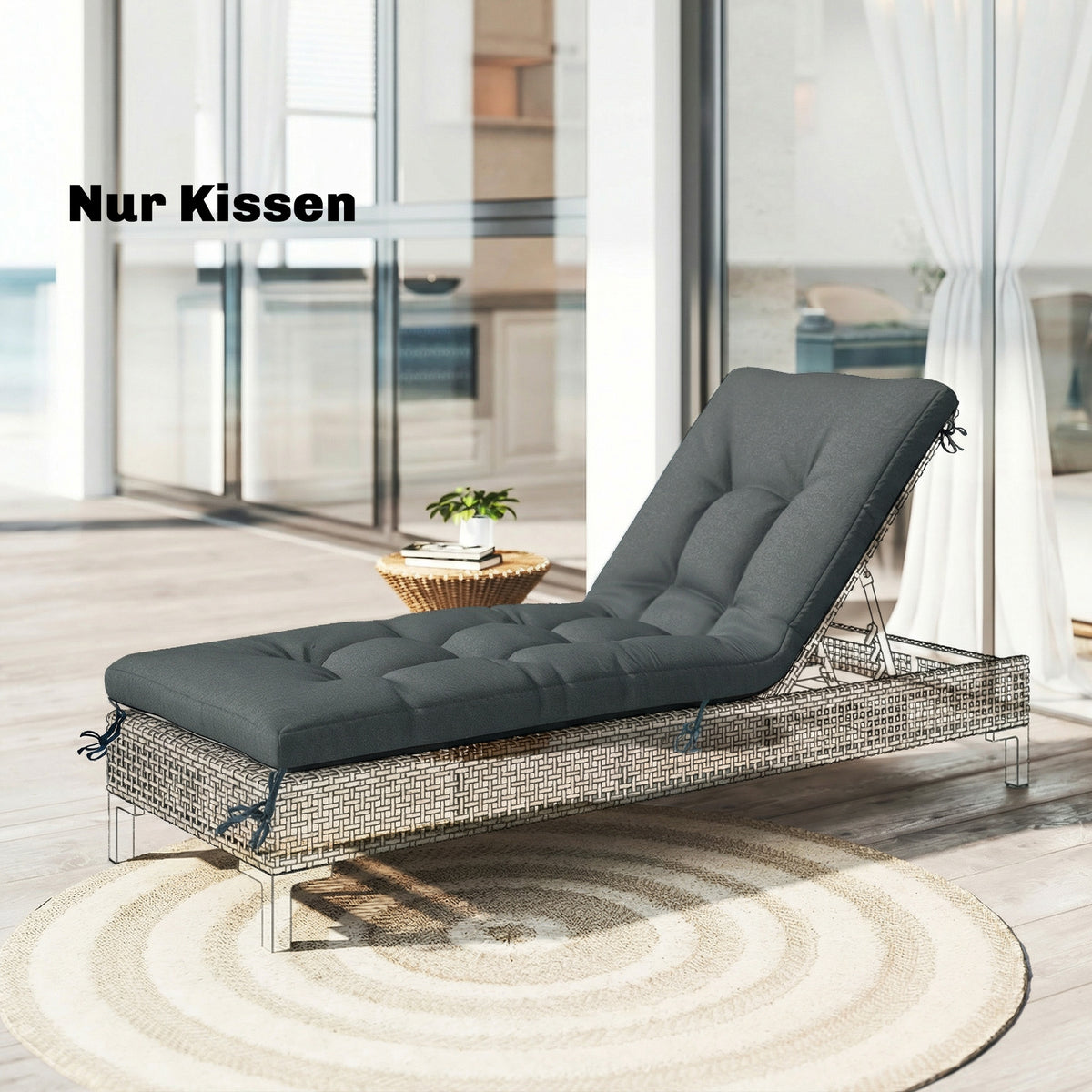 Removable pallet cushion seat cushion with fastening straps pallet upholstery for most loungers 198x65x13cm dark (2)